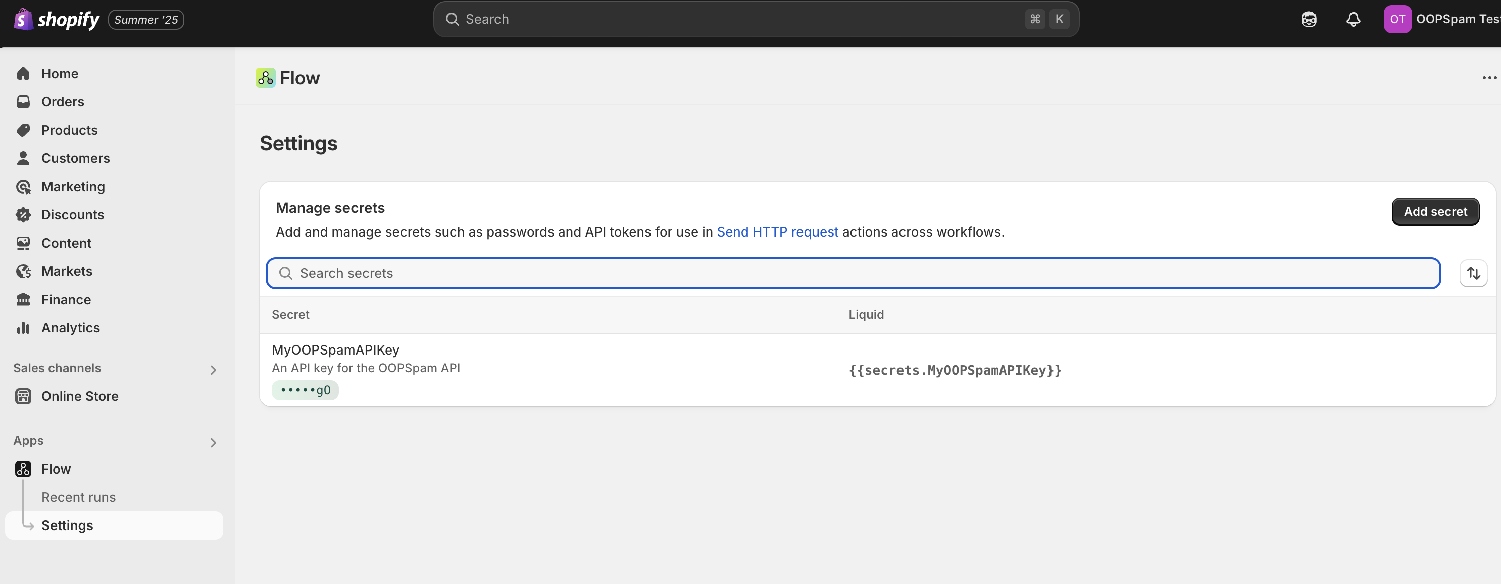 Manage Secrets in Flow app